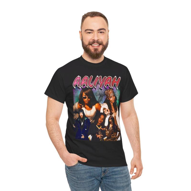 Aaliyah 90s T-Shirt Rap Tee RNB Concert Merch Rare Hip Hop Graphic 70s Print Cotton Casual Menswear Top Classic Smooth Underwear Tshirt Man Streetwear