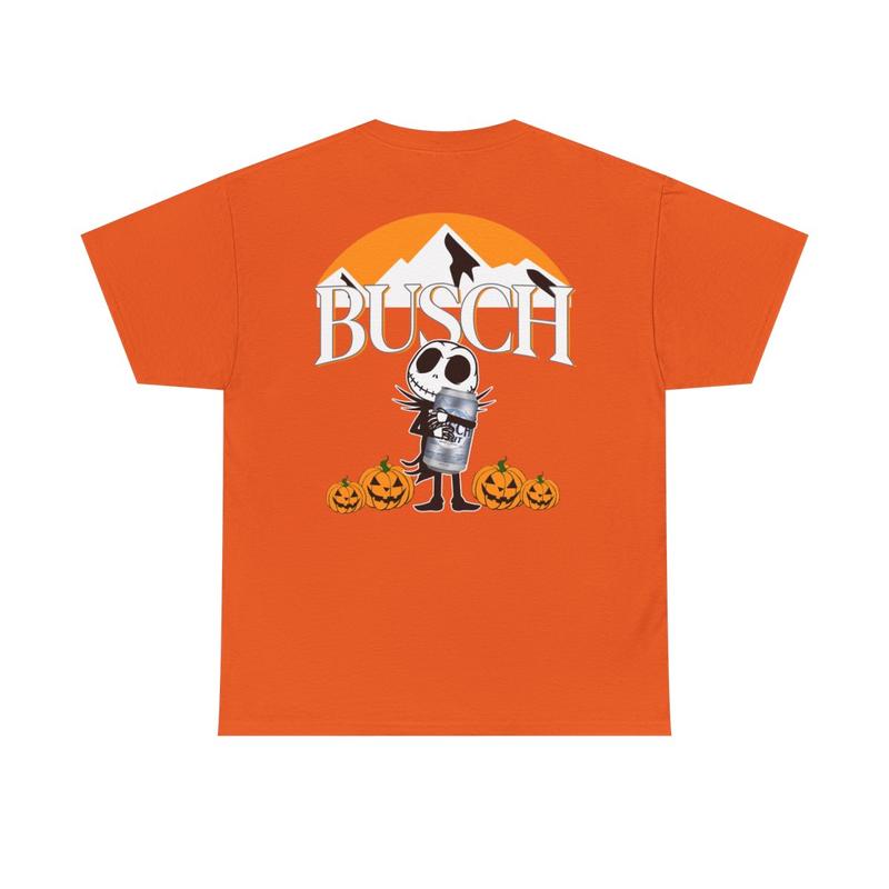 Busch Light Jack Skellington Hug Unisex Heavy Cotton Tee - Halloween Shirt - Pumpkins - Fall Vibe - Two Sided Shirt - Gift for Men and Women