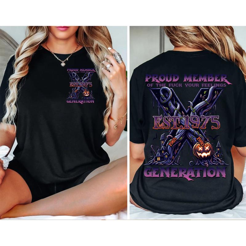 Custom Year Est.1975 Halloween Proud Member Generation X 2 Side Shirt, Halloween GenX T-shirt