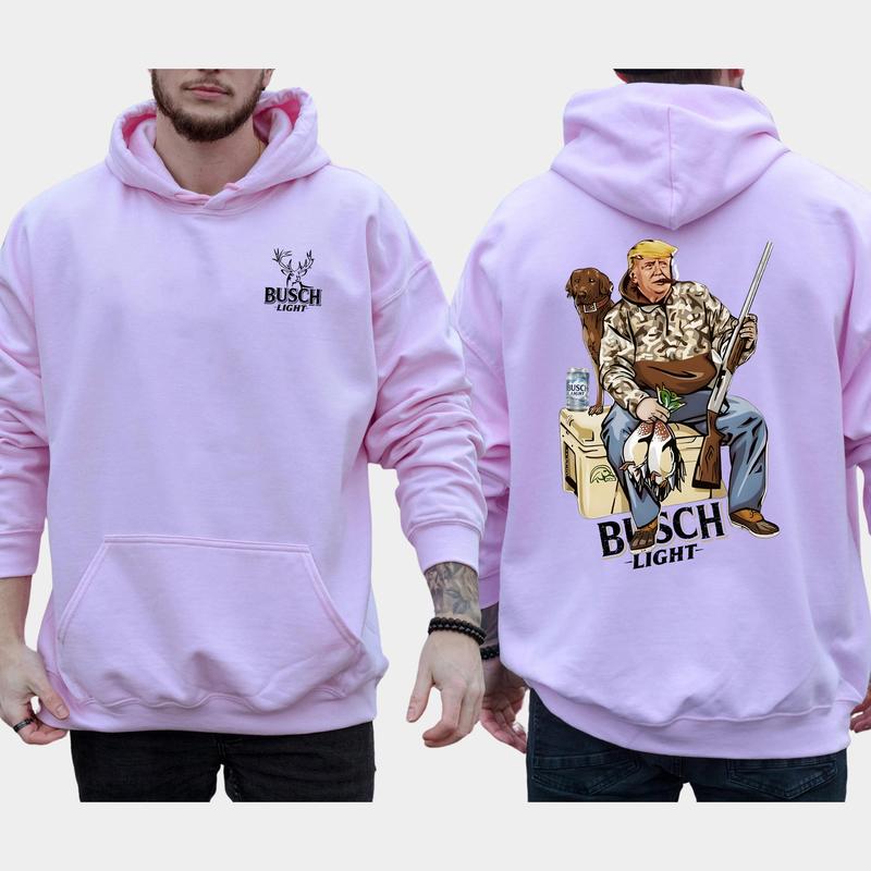 Hunter Trump With Busch Light Beer  2-Side Hoodie, Trump 2024 Hoodie, MAGA Hoodie, Casual Menswear Hoodie for Men
