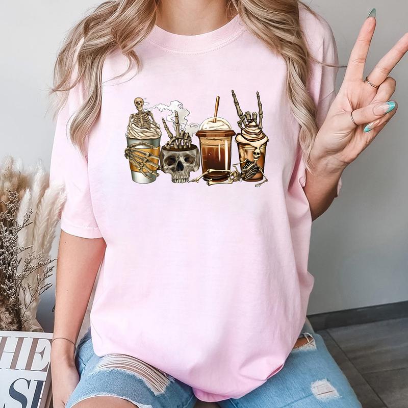 Coffee Skeleton Halloween Crewneck Sweatshirt Hoodie Tshirt, Halloween 2024 Gifts