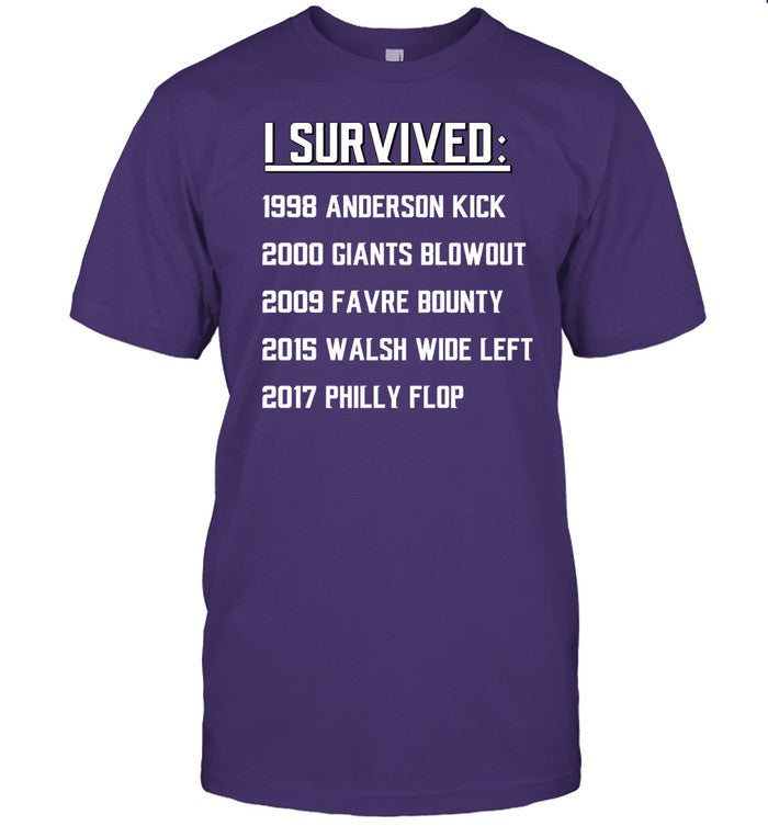 I Survived 1998 Anderson Kick 2000 Giants Blowout 2009 Favre Bounty 2015 Walsh Wide Left 2017 Philly