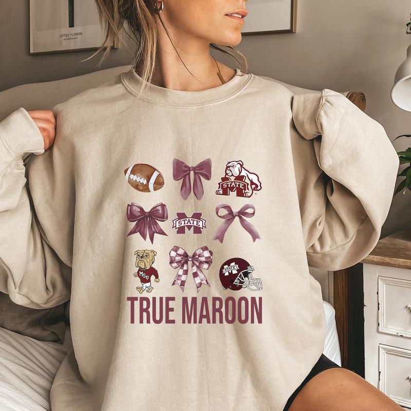Mississippi State Bulldogs Coquette Sweatshirt, Vintage College NCAA Unisex Pullover, Classic Sport Shirt for Football Fans, Cotton Gift