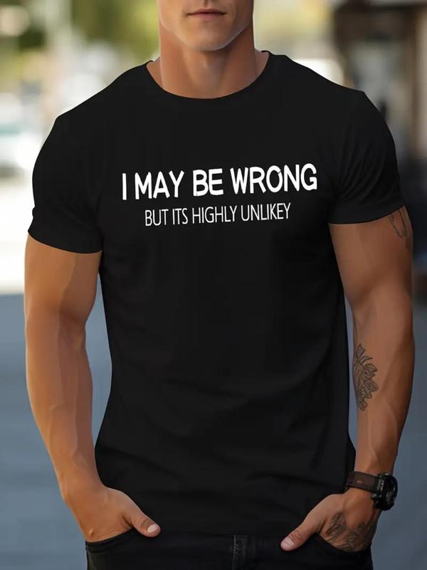 Men's Regular Fit Slogan Print Tee, Street Summer Clothes, Casual Round Neck Short Sleeve T-shirt, Essential Daily Wear MenÃ¢â‚¬â„¢s Pullover Top