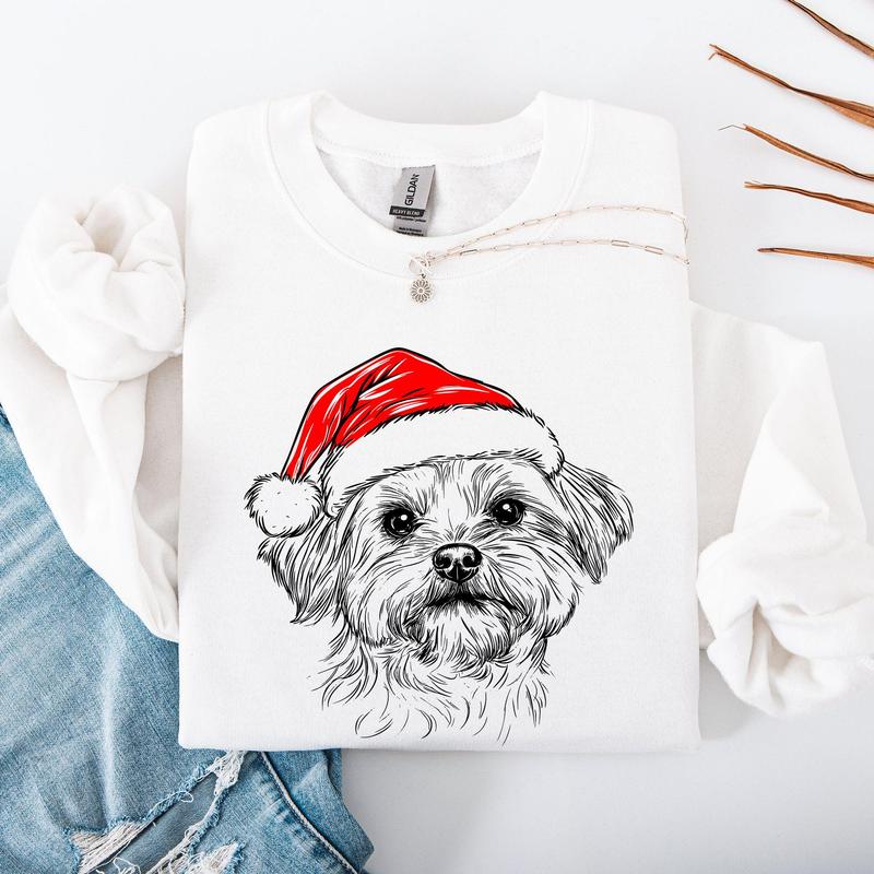 Maltese, Santa, Dog, Christmas, Dog Lover, Pet Sweatshirt, Crew Neck, Women's, Crewneck