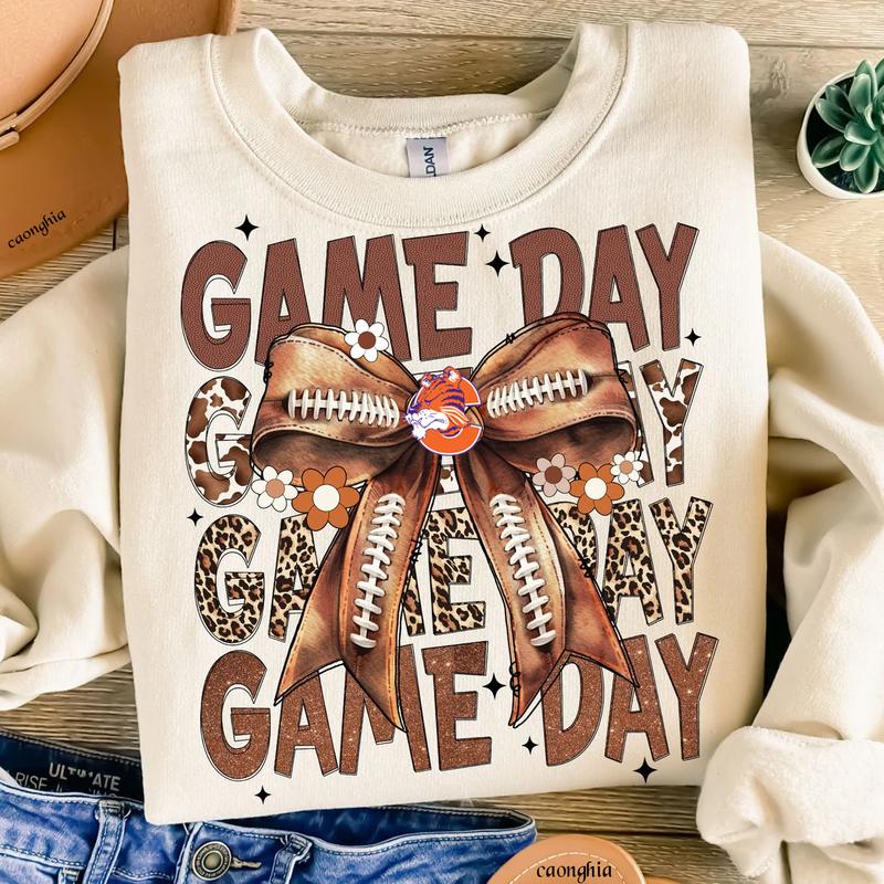 Vintage Clemson Football Coquette Bow Game Day Shirt, Gameday Women's Sweatshirt Cotton Fit Top Womenswear
