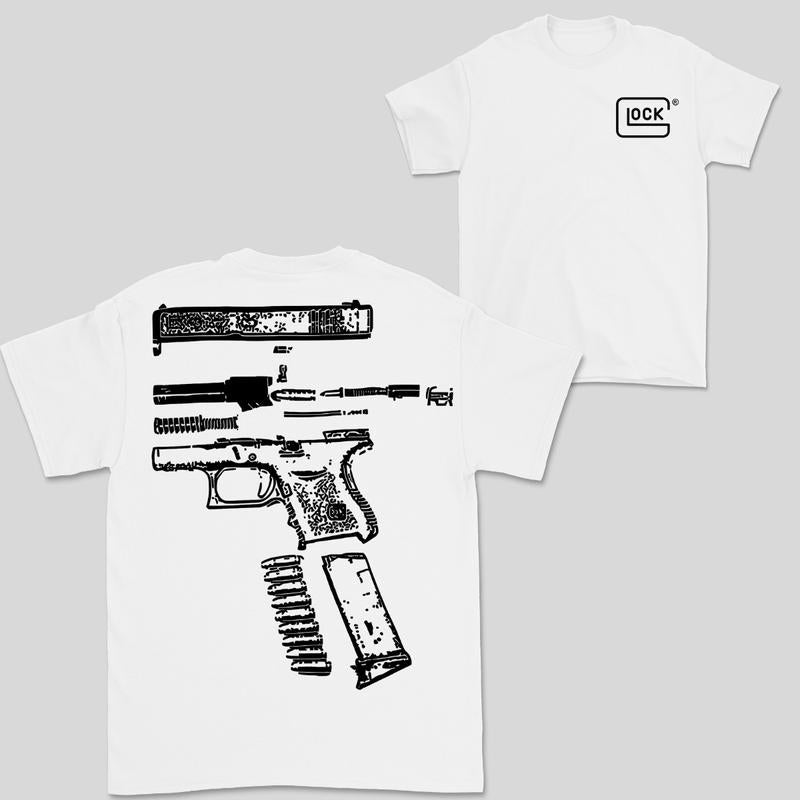 In Glock We Trust Double Side White Version Shirt Menswear Top, New Design color Red,Yellow,Blue,Green,Light PÃ¡Â»â€¹nk,Purple,White