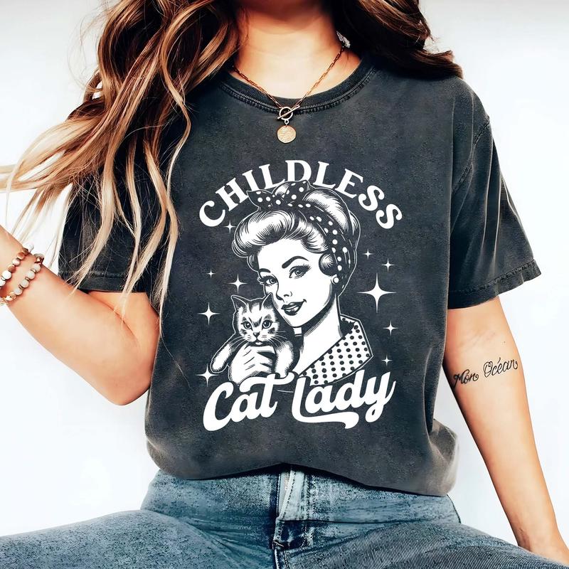Childless Cat Lady Shirt, Childless Cat Ladies Shirt, Against Fascism, Feminist Shirt, Sweatshirt, Hoodie Top Womenswear Print T-Shirt