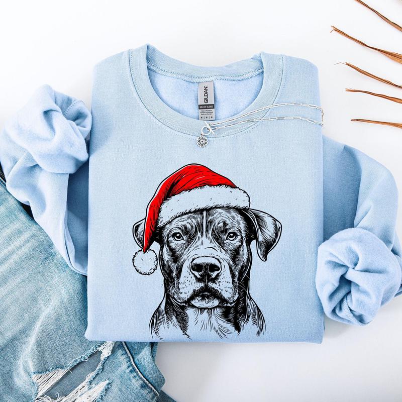 Pitbull, Santa, Dog, Christmas, Dog Lover, Pet Sweatshirt, Crew Neck, Women's, Crewneck