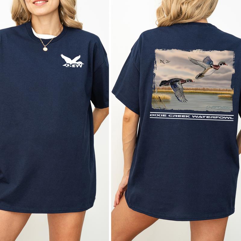 Vintage Double Woodie Duck Hunting Shirt 2-Sided, Mallard Hunt Tshirt, Summer Hunting Graphic Printed Tee, Retro Hunter T-shirt for Men, Cotton Fabric
