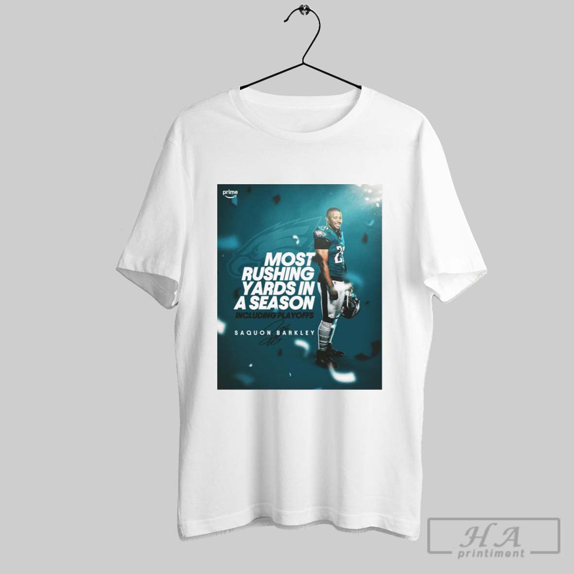 Saquon Barkley Philadelphia Eagles Most Rushing Yards In A Season Including Playoffs Signature Poster T Shirt