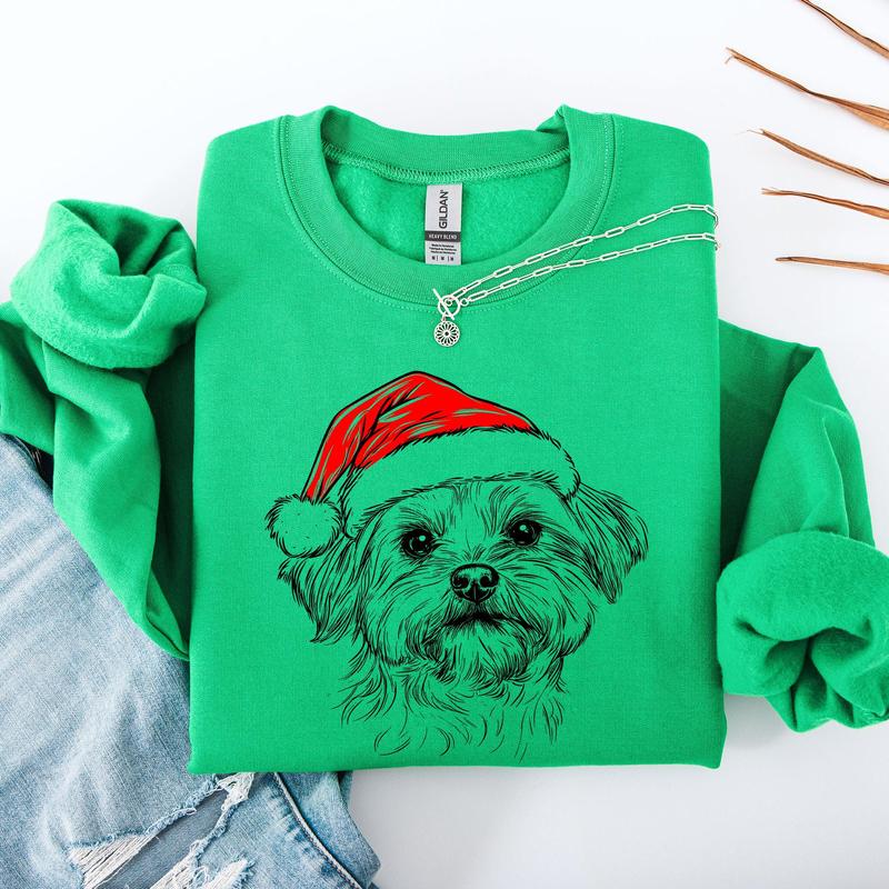 Maltese, Santa, Dog, Christmas, Dog Lover, Pet Sweatshirt, Crew Neck, Women's, Crewneck