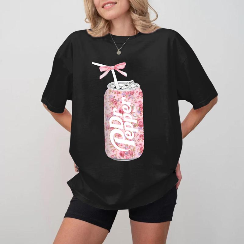 Dr Pepper T-Shirt, Dr Pepper Gift, Dr Pepper Bow T-Shirt, Dr Pepper Pink Bow T-Shirt, Cute Baby Pink Bow Tee, Trendy Soda Can With Roses Menswear T-Sh