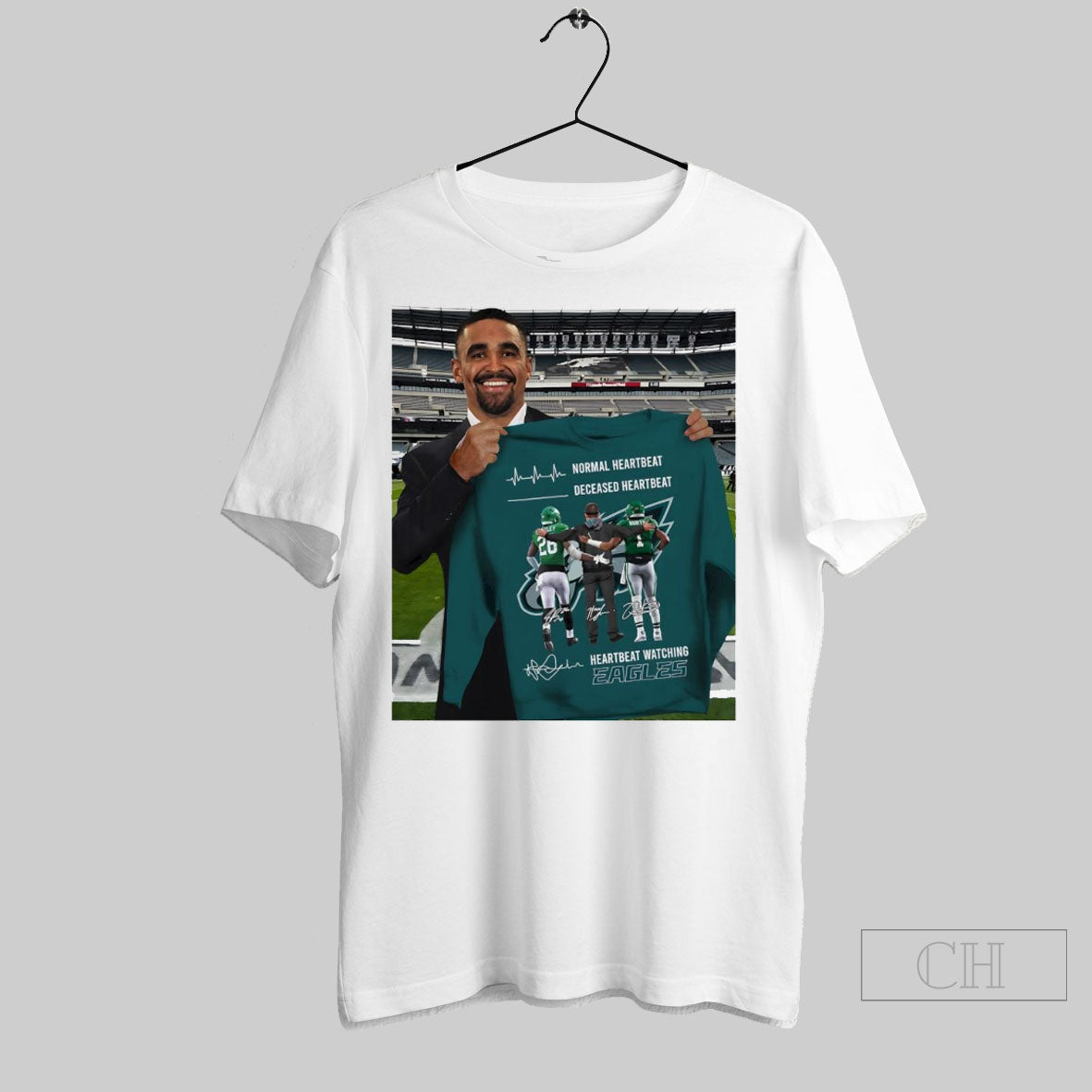 Saquon Barkley Nick Sirianni Jalen Hurts Normal Heartbeat Deceased Heartbeat Heartbeat Watching Eagles Logo Shirt