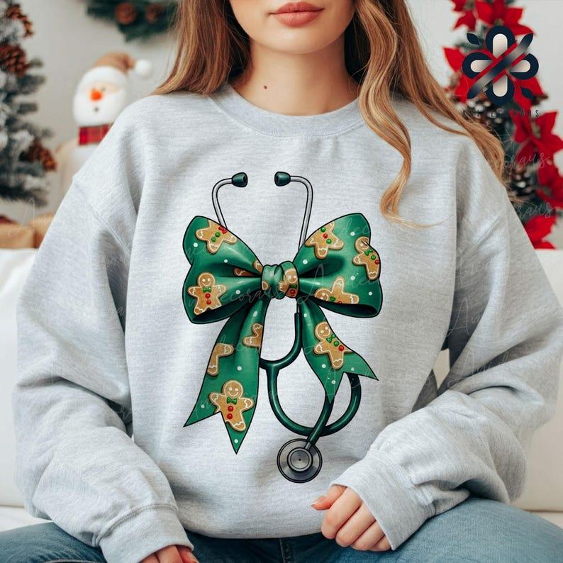 Coquette Nurse Stethoscope Bow Sweatshirt, Bow Shirt, Gift for Nurse, Nurse Appreciation, Christmas Gift for Nurse, Christmas Shirt, Gift For Her