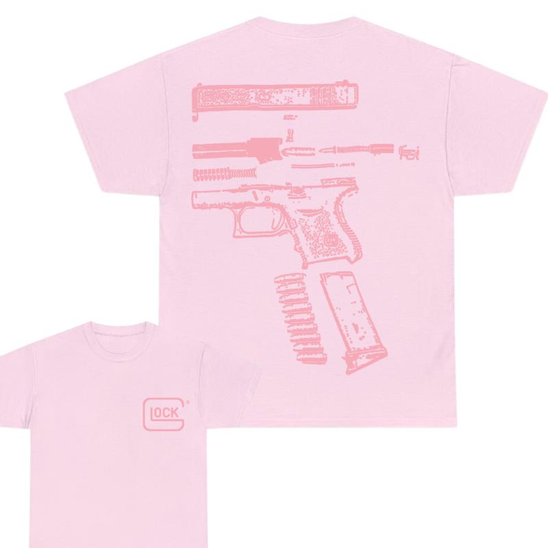 IN GLOCK WE TRUST 2 side T-shirt,Design Light Pink, T-shirt For Men, GIft For Men,Full color, Menswear Top