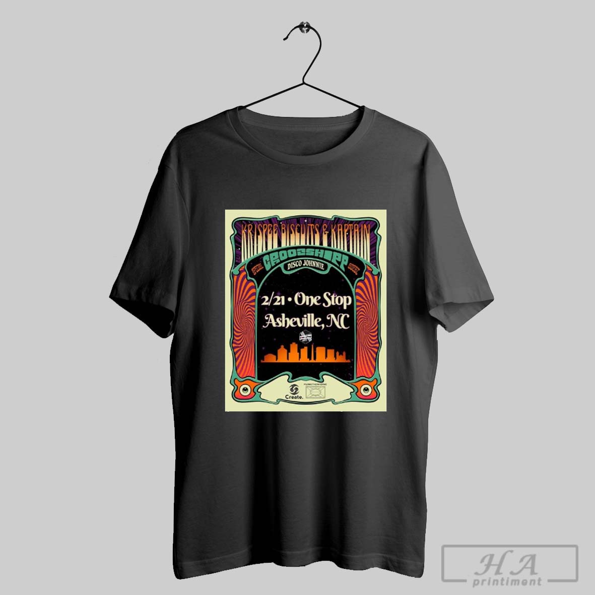 Poster Krispee Biscuits And Kaptain Groschopp Guest Disco Johnnie 2 21 One Stop Asheville Nc T Shirt