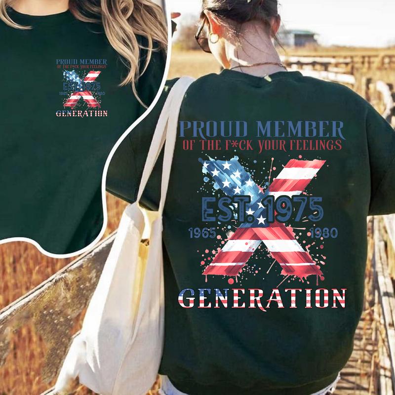 Custom Year Gen X 2 Side T-shirt, 1965-1980 Gen X 2 Side Proud Member Flag Shirt V0