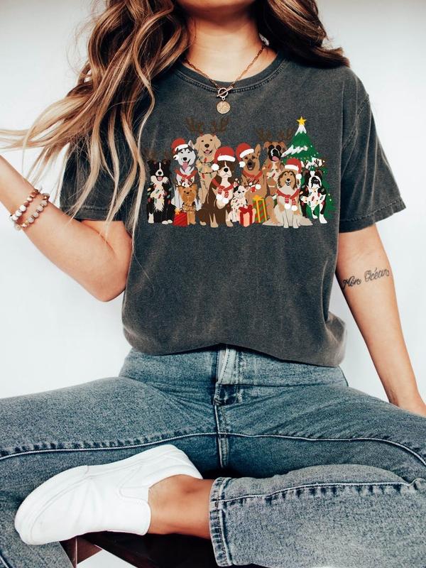 Christmas Dogs Shirt, Dog Lover Christmas Shirt, Holiday Shirt, Christmas Dog Gift, Cute Gift for Dog Lover, Dog Mom Shirt Cotton Tshirt, Casual Round