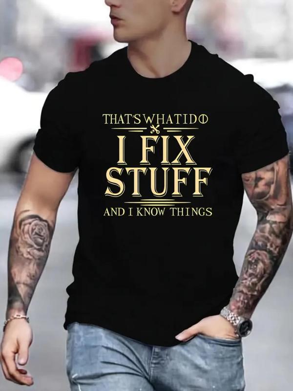 Men's Stylish Letter Print Round Neck Tee, Summer Short Sleeve Casual Crew T-Shirt, Comfortable MenÃ¢â‚¬â„¢s Streetwear for Modern Summer Style