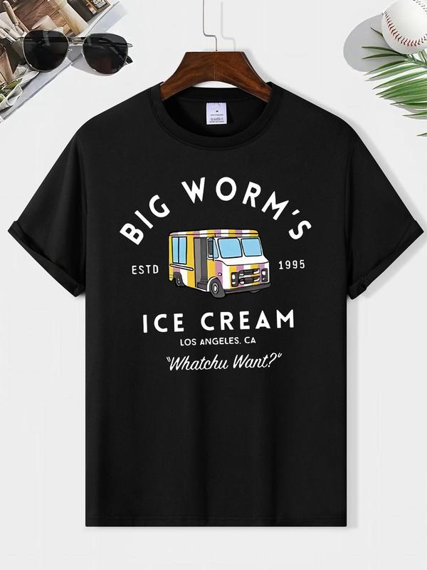Men's Regular Fit Letter Graphic Tee, Trendy Street Short Sleeve Crew Neck T-shirt, Graphic Tees for All Seasons, Knitting Tops for Daily Wear