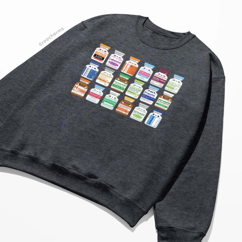 Medication Vial Sweatshirt for Pharmacy Techs, Pharmacists, Nurses, Nursing Students, Medical, Doctor, CPhT Cute Healthcare Stocking Stuffer