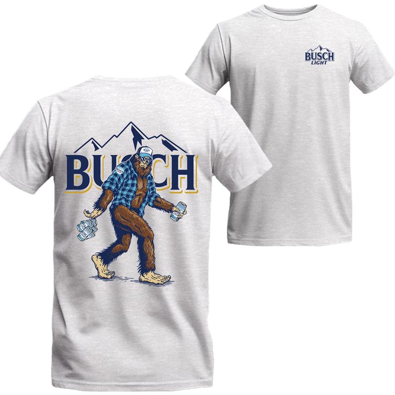 Bigfoot Busch Lite T-Shirt, 2 Sided Graphic Printed, Unisex Classic, Beer Shirt Viral Menswear Top
