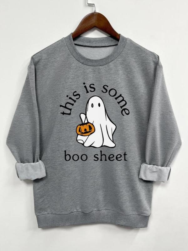 This Is Some Ghost Boo Sheet Sweatshirt - Tshirt - Hoodie,  Women's Cartoon Ghost & Letter Print Drop Shoulder, Halloween Gift, Halloween for women, Full Color, For Men, For Women, Tee Print