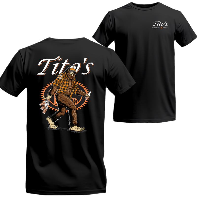 Bigfoot Titos Handmade Vodka 2 Sided Graphic Printed Shirt, Tito shirt, Menswear Top Underwear