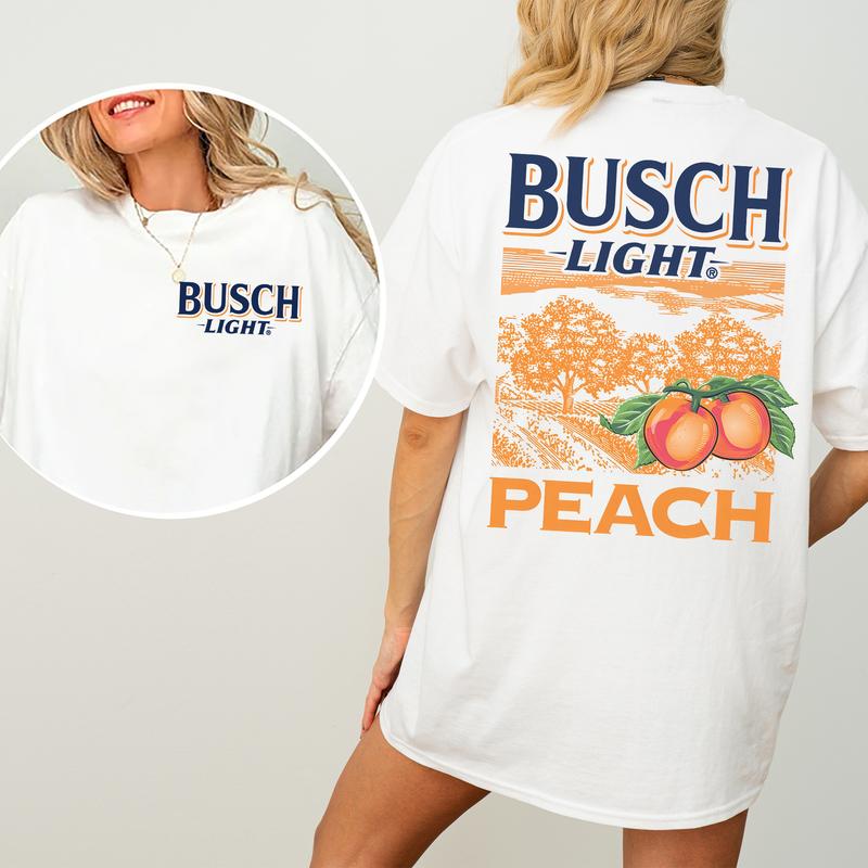 Busch Light Peach Scenic 2 Sides Graphic Shirt, Vintage Beer Drinking Shirt For Women, Cotton Printed Top, Casual Drink Tee, Comfort Fabric Womenswear