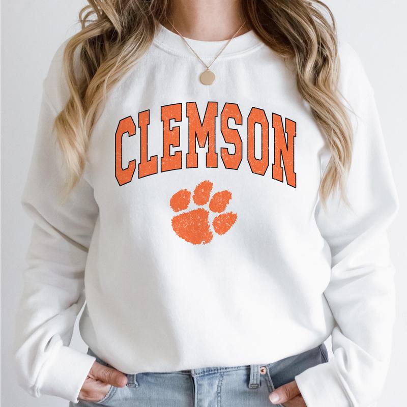Clemson Tigers Vintage Football NCAA Trendy Sweatshirt, Clemson University Unisex Football NCAA Shirt, Gift For Men, Gift For Girls, Crewneck, Cotton, Sweaters, Pullover