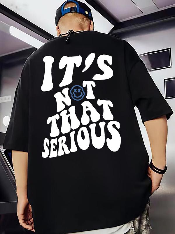 Men's Cartoon Expression & Letter Print Drop Shoulder Tee, Summer Outfits 2024, Regular Fit Casual Short Sleeve Round Neck T-Shirt for Summer,Ã‚Â Graphic