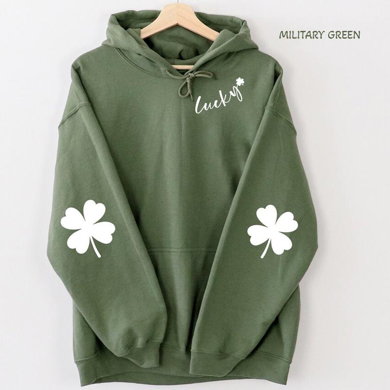 St. Patricks Day Sweatshirt for Women, Lucky Crewneck, Shamrock Elbow Sweatshirt, Armpatch Shamrock Sweatshirt, Irish Sweatshirt, St Pattys