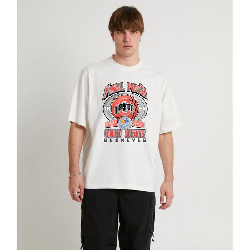 Vintage 1999 Ohio State UniversityCotton NCAA T-Shirt Streetwear Menswear Top Shortsleeve Sports Tshirt Classic Tee Casual