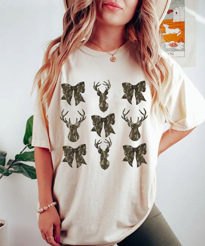 Deer Hunt Camo Coquette Sweatshirt, Camo Bow T-Shirt Sweatshirt, Hunting Lover Shirt, Shirt for Women Men