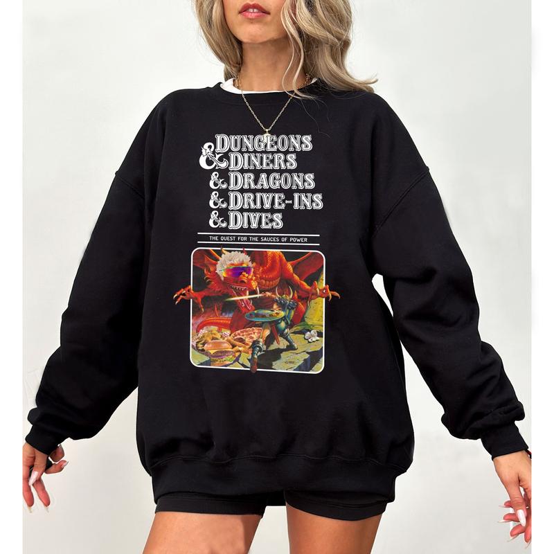 Dungeons And Diners And Dragons And Drive-Ins And Dives Shirt, Dragons Playing Houses And Humans T-Shirt, Sweatshirt, Hoodie, DnD Sweatshirt, RPG Gift