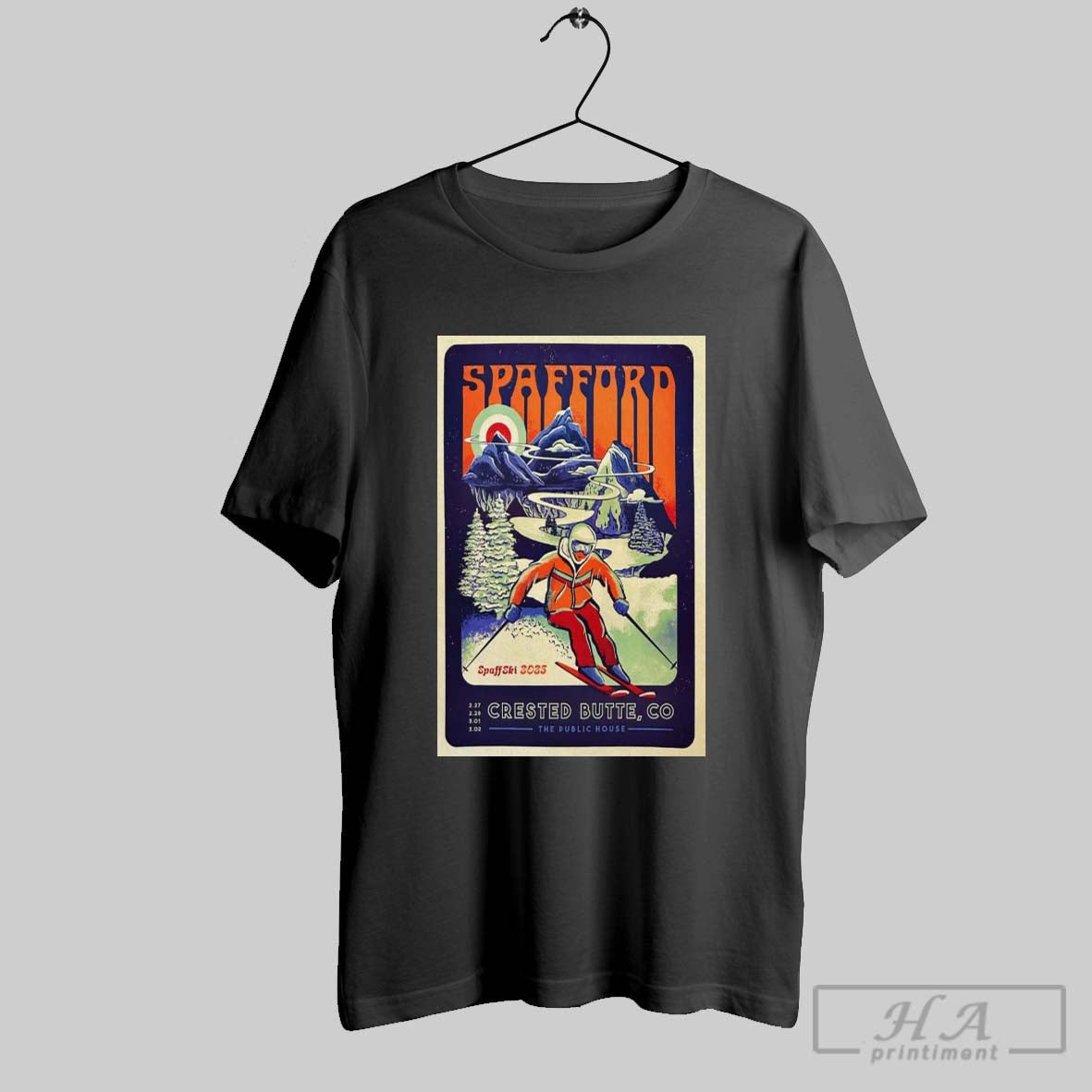 Poster Spafford Spaffski Feb And March 2025 In Crested Butte Co The Public House T Shirt