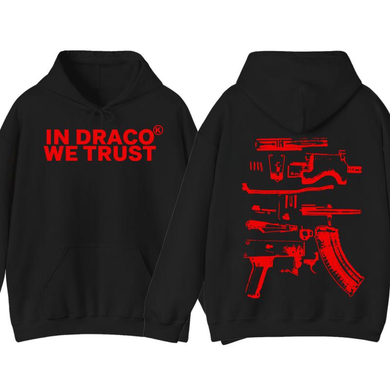 IN DRACO WE TRUST HOODIE , Design Color Red - Full Color , Double Side ,Menswear & Womenswear sweaters - Hoodie