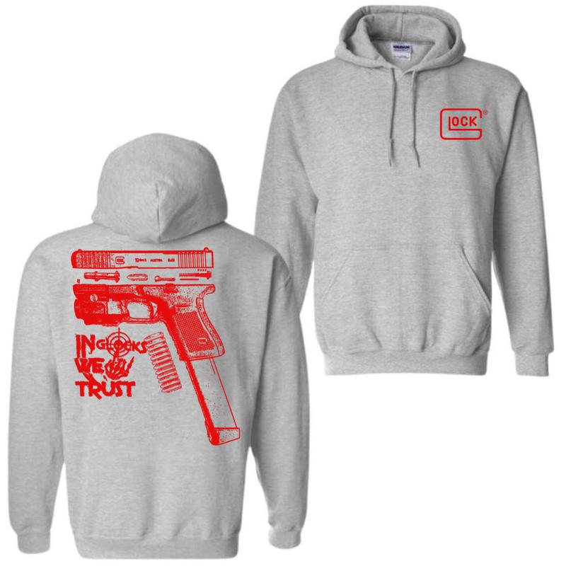 In GLock We Trust Hoodie - Glock Shirt- Design Red Color Double Sided - Men's & Women's Classic Fit Long Sleeve Hoodie - Menswear Casual Underwear