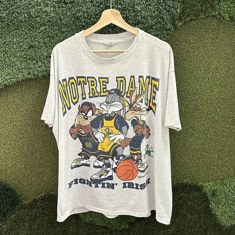 Vintage N0tre Dame Fighting Irish L00ney Tunes T-shirt Classic Cotton Menswear Top