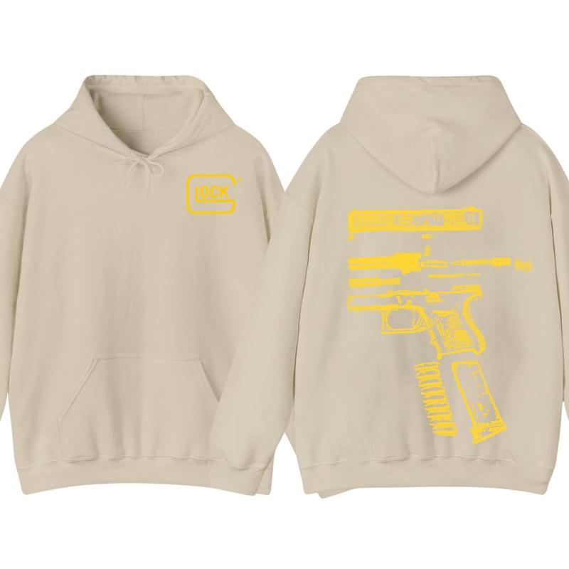 GLOCK HOODIE - SWEATER  , Design Color YELLOW - Double Side Hoodie - Glock Sweatshirt - For Her - For Him - Full Color