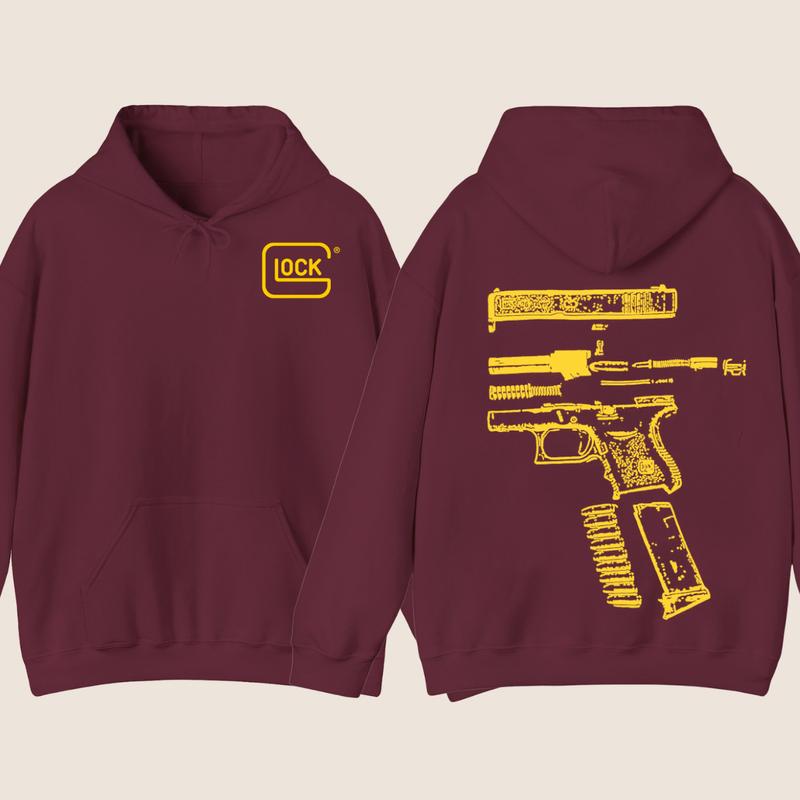 GLOCK HOODIE - SWEATER  , Design Color YELLOW - Double Side Hoodie - Glock Sweatshirt - For Her - For Him - Full Color