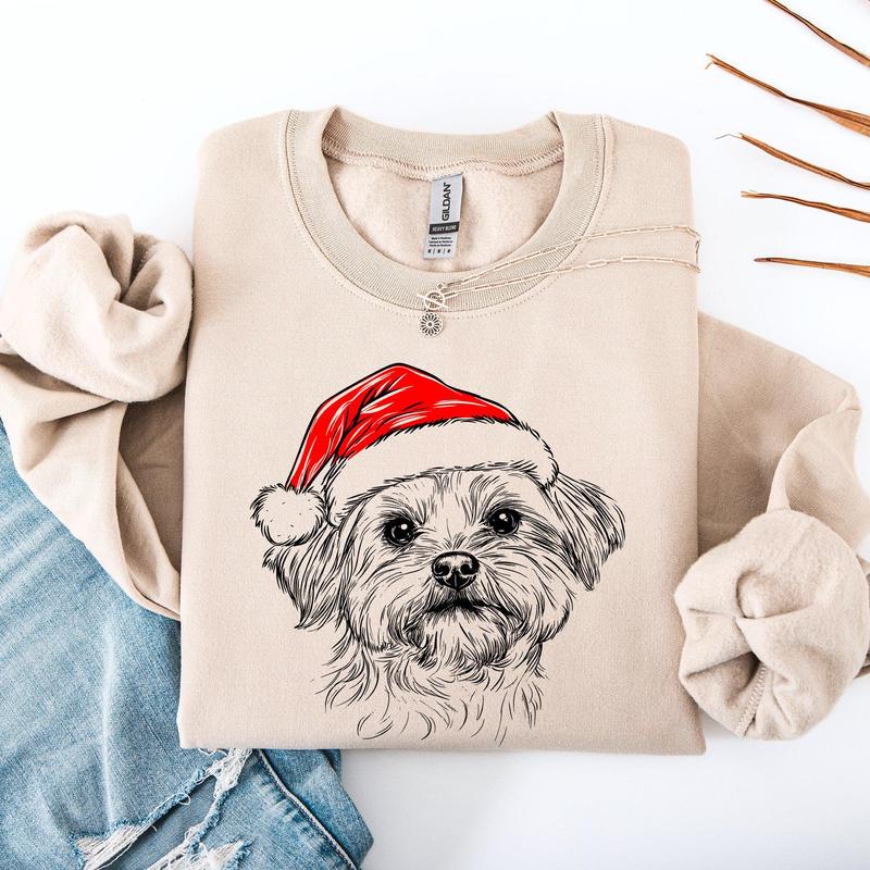 Maltese, Santa, Dog, Christmas, Dog Lover, Pet Sweatshirt, Crew Neck, Women's, Crewneck