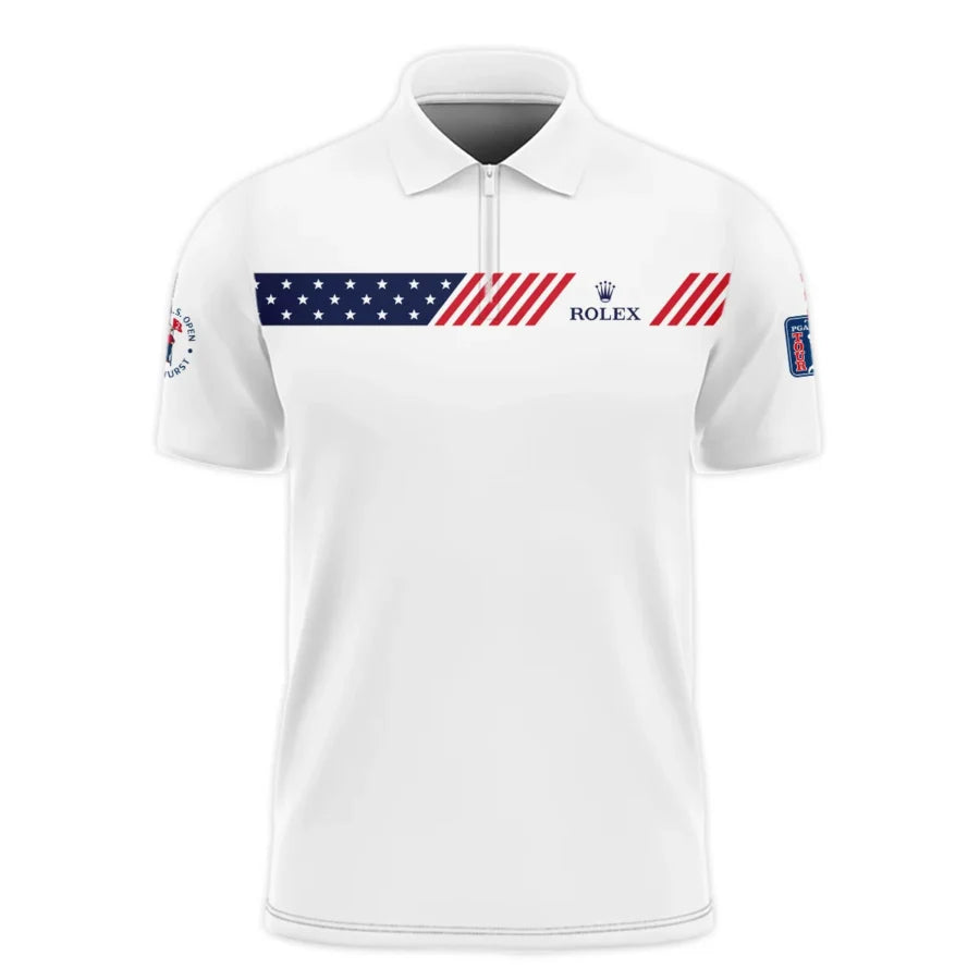 Golf Sport Flag American 124th U.S. Open Pinehurst Rolex Zipper Polo Shirt Style Classic Zipper Polo