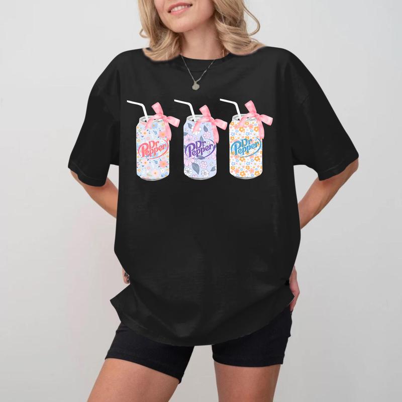 Dr. Pepper Flowers Cans new T-Shirt, Dr Pepper Bow T-Shirt, Dr Pepper Pink Bow T-Shirt, Cute Baby Pink Bow Tee, Trendy Soda Can With Roses, Gifts, Gif