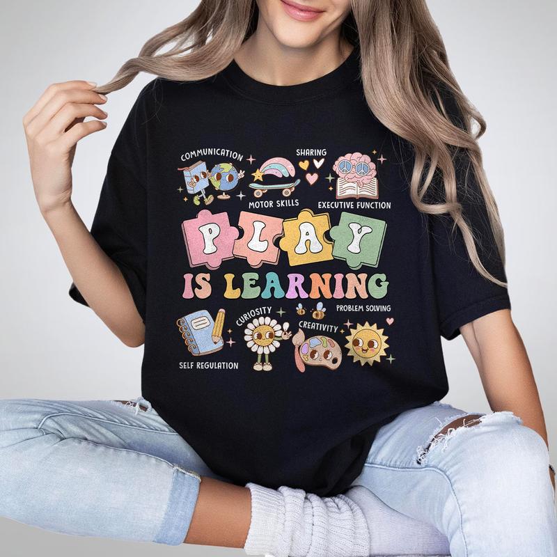 Teacher Shirt, Play Is Learning Teacher Tshirt, Back To School, Teacher Team Shirt, Gift for Teacher, Kindergarten Teacher, Teacher Appreciation Gifts, Teacher Gift, Comfort Shirt for Teacher, First Day of School, Love Teacher Tshirt, Women Top