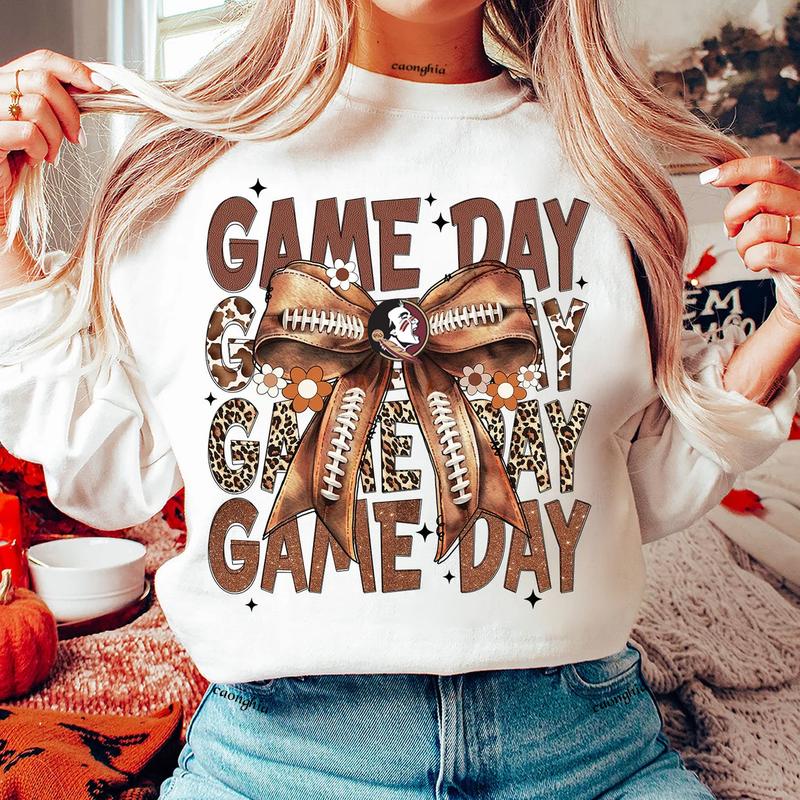 Vintage Seminoles Football Coquette Bow Game Day Shirt, Gameday Women's Sweatshirt Cotton Fit Top Womenswear