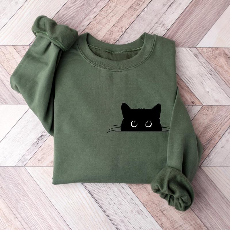 Cute Black Cat Halloween Sweatshirt, Womens Halloween Shirt, Halloween Party Shirt, Fall Sweatshirt, Halloween Gift, Halloween Costume, Halloween Gift Idea for Cat Lovers