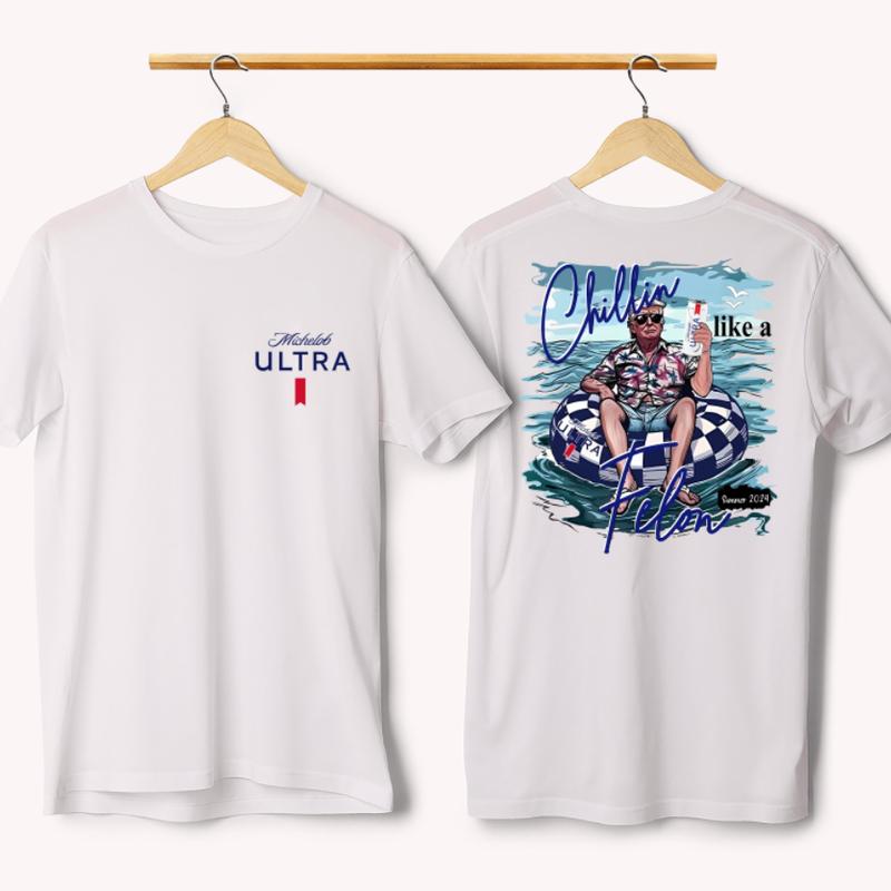 Chillin like a Felon Summer 2024 shirt, Michalob Ultra Unisex shirt,Funny Daddy Meme Michelob Ultra Beer 2024 Shirt - Classic Cotton Short Sleeve Top for Men - Man Menswear Underwear Tshirt