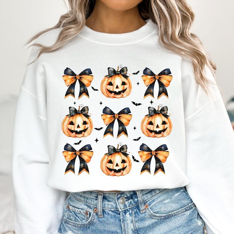 Halloween Pumpkin Shirt, Coquette Bow Halloween Shirt, Spooky Season Shirt Casual Comfort Collar Cotton